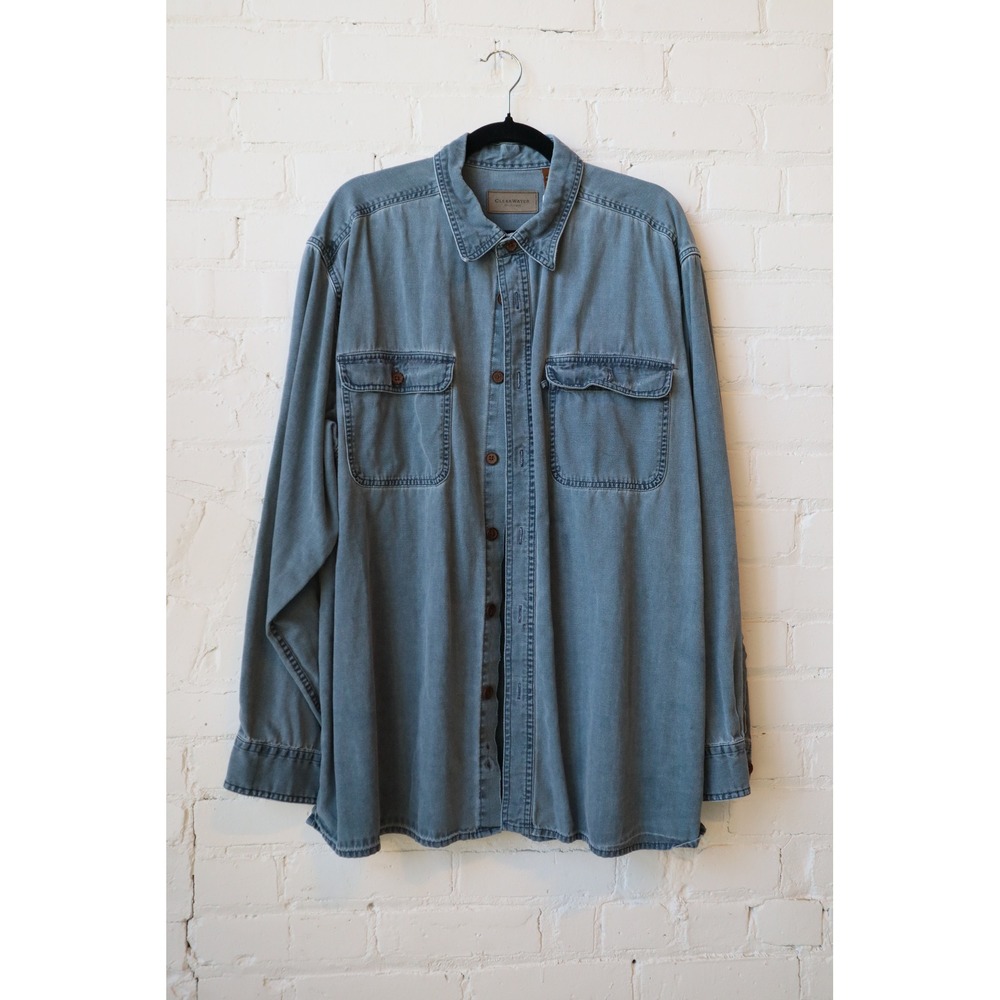 Clearwater Outfitters Mens XXL Blue Cotton Long Sleeve Button Down Work Shirt